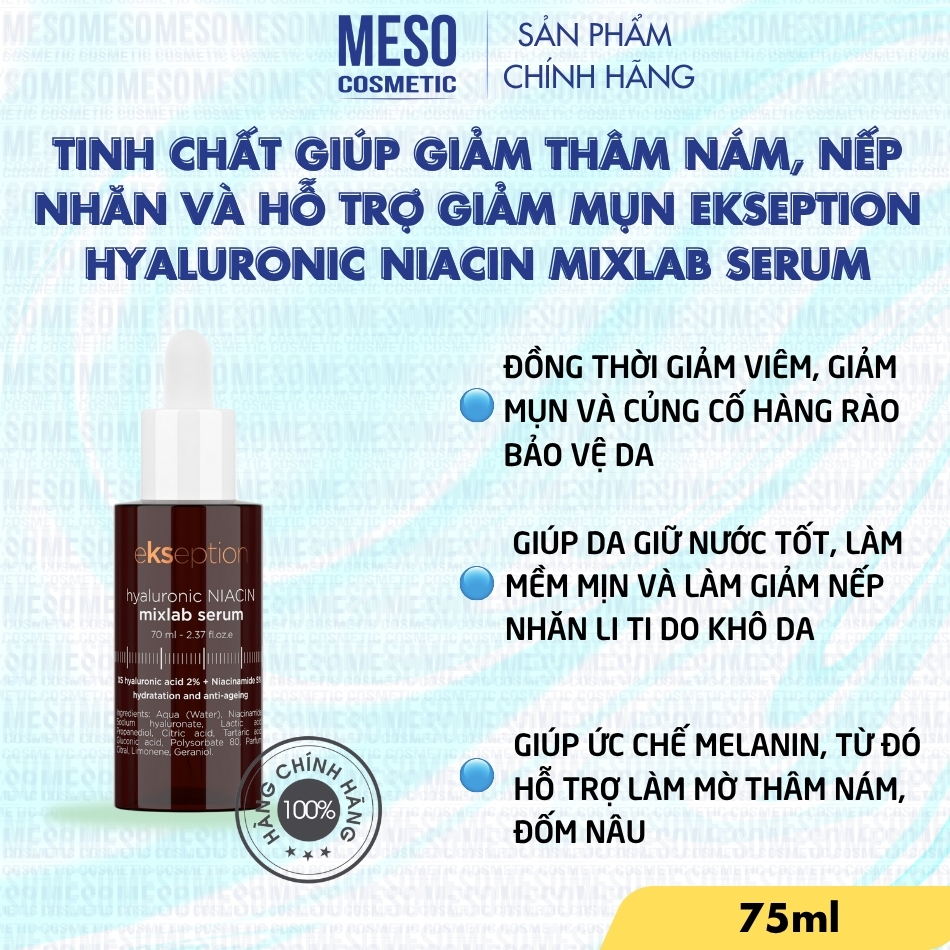 Tinh chất giúp giảm thâm nám, nếp nhăn và hỗ trợ giảm mụn EKSEPTION HYALURONIC NIACIN MIXLAB SERUM
